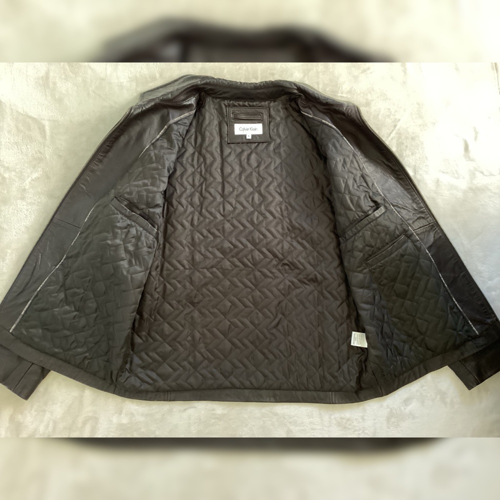 Calvin Klein Genuine Leather Men’sJacket XL • Brownish Black • Classic Zip Front - Picture 3 of 15